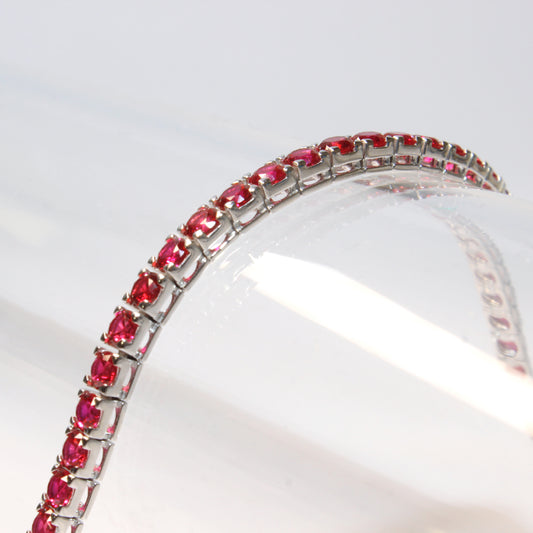 Bracciale Tennis Artigianale in Argento 925 - Pietre Rosse