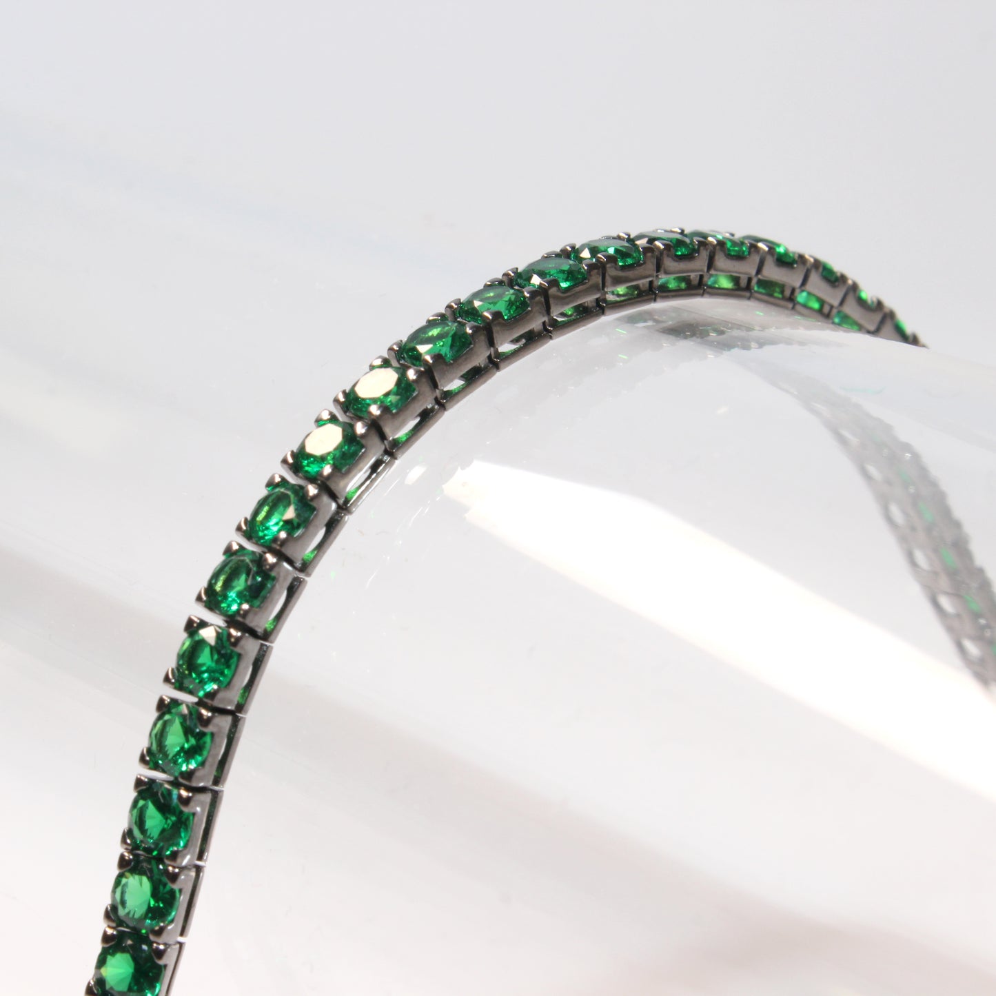 Bracciale Tennis Artigianale in Argento 925 - Pietre Verdi