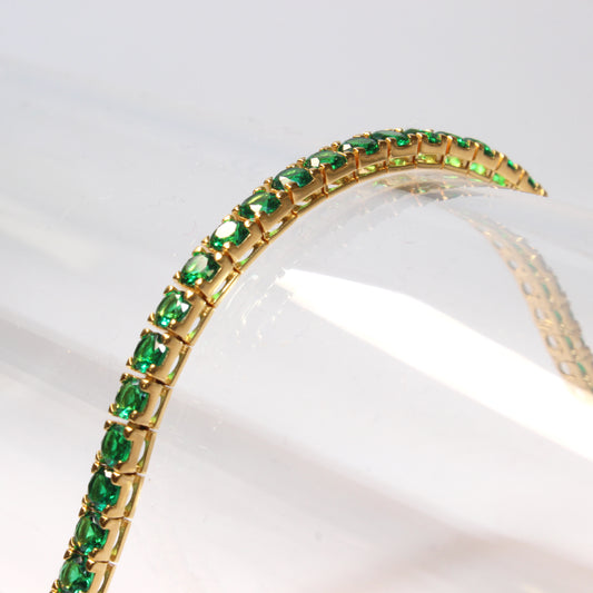 Bracciale Tennis Artigianale in Argento 925 - Pietre Verdi