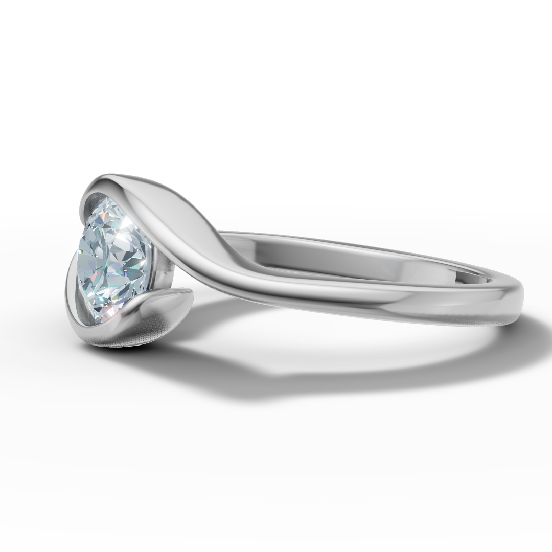 Anello Solitario Onde - Diamante Naturale 1ct in Oro Bianco 18kt