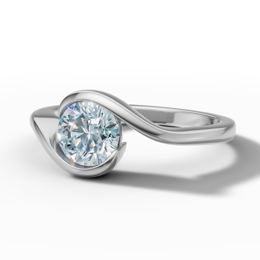 Anello Solitario Onde - Diamante Naturale 1ct in Oro Bianco 18kt