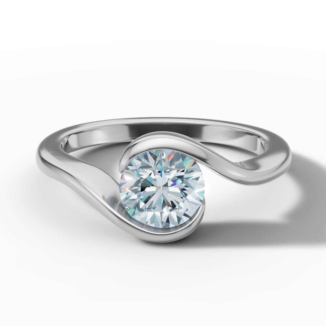 Anello Solitario Onde - Diamante Naturale 1ct in Oro Bianco 18kt