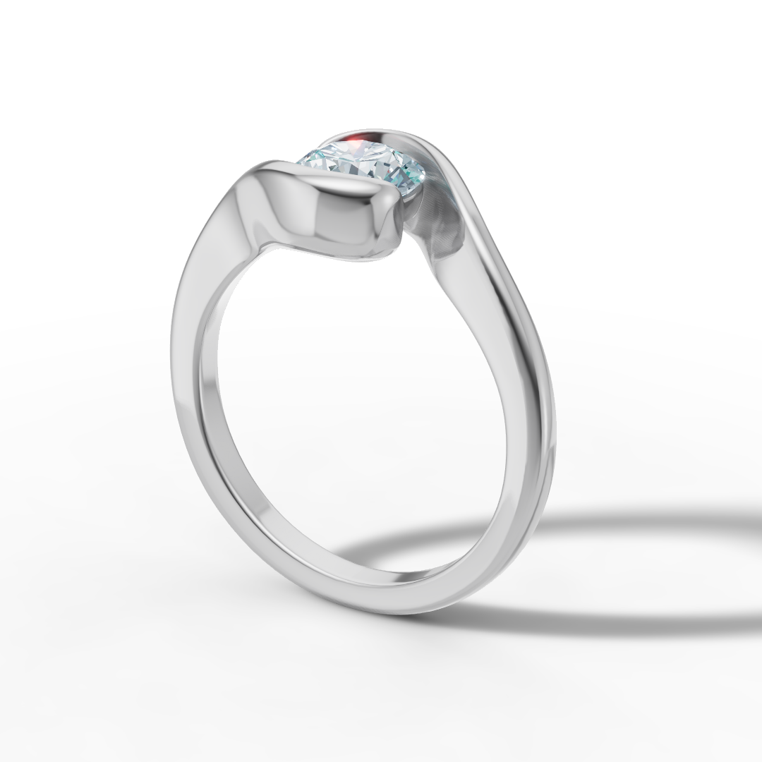 Anello Solitario Onde - Diamante Naturale 1ct in Oro Bianco 18kt