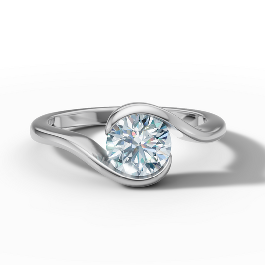 Anello Solitario Onde - Diamante Naturale 1ct in Oro Bianco 18kt