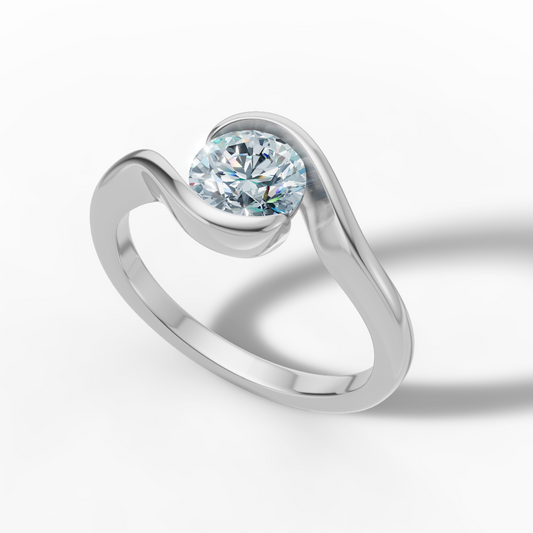 Anello Solitario Onde - Diamante Naturale 1ct in Oro Bianco 18kt
