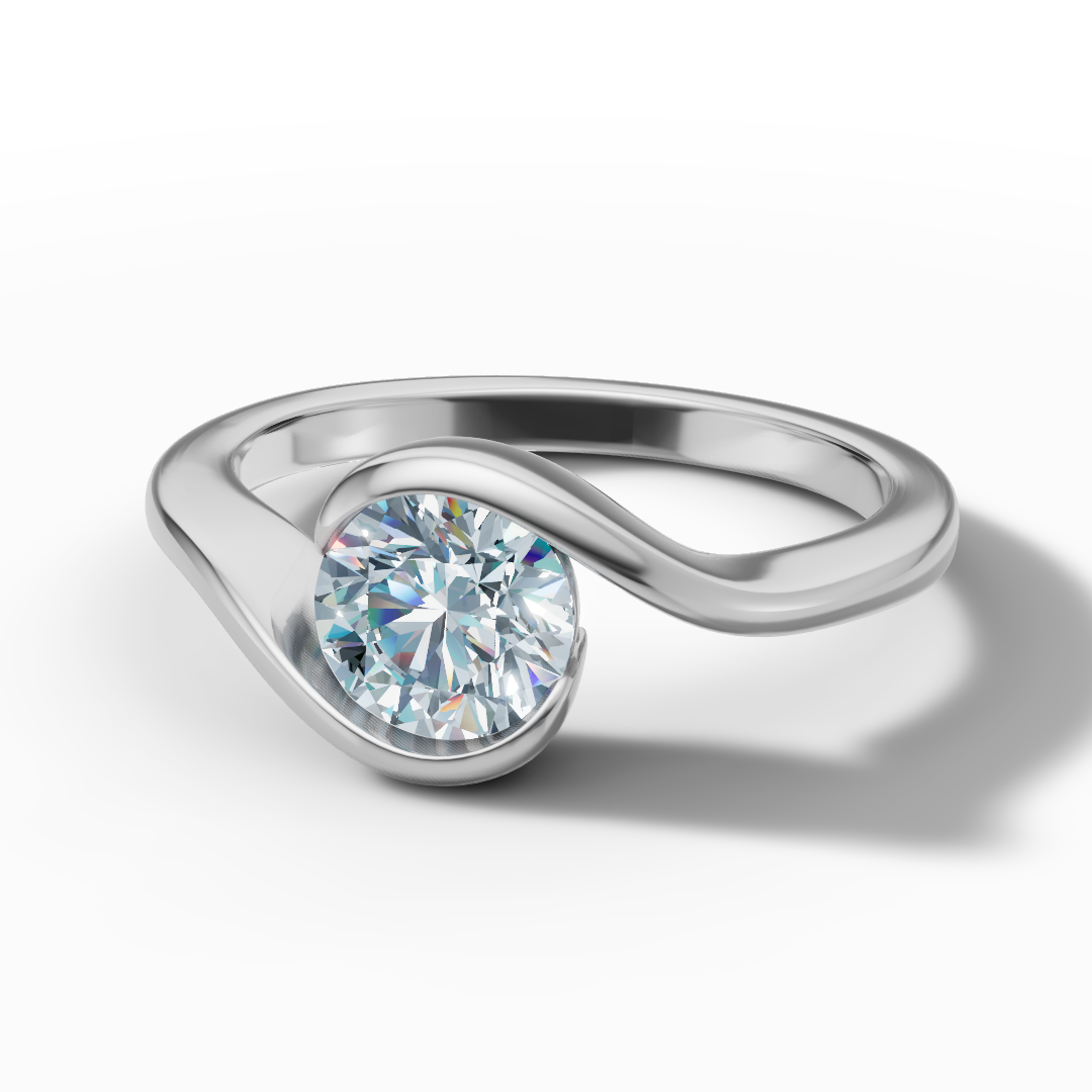 Anello Solitario Onde - Diamante Naturale 1ct in Oro Bianco 18kt