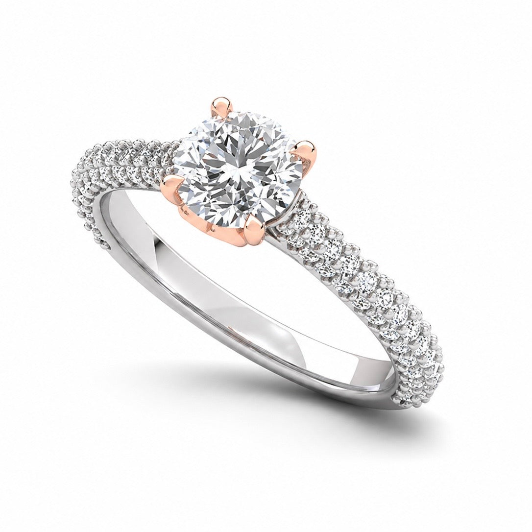 Anello Solitario Eternity Pavé – Diamante Naturale 1ct in Oro Bianco e Rosa 18kt