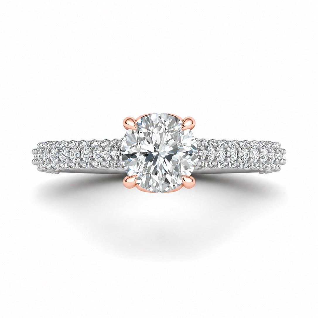 Anello Solitario Eternity Pavé – Diamante Naturale 1ct in Oro Bianco e Rosa 18kt