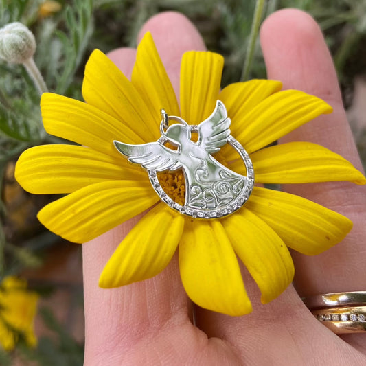 Hand-drawn and hand-set angel pendant - 925 silver