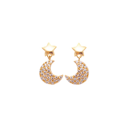 Orecchini in oro 18kt con stella liscia e luna con pavé di zirconi