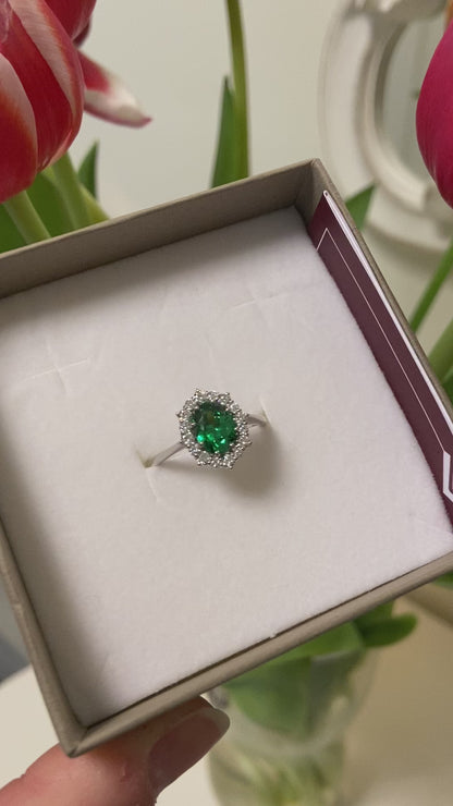 Anello Regina Smeraldo Verde - Argento 925 con Zirconi